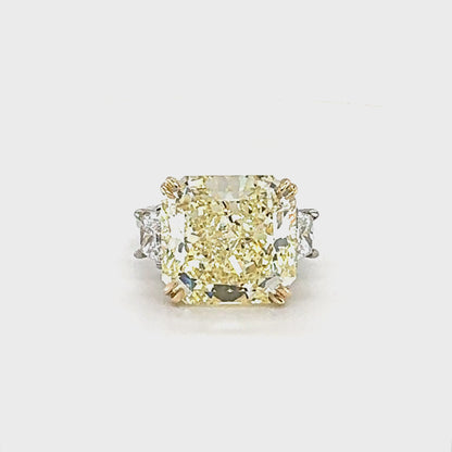 13.02 Carat Square Radiant Cut Fancy Yellow Diamond Engagement Ring