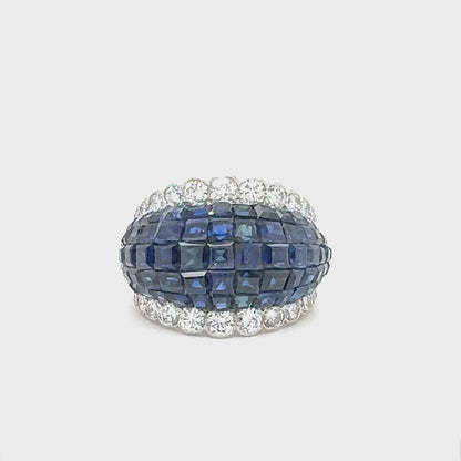 Vintage 1960s Van Cleef & Arpels Invisible Set Sapphire Domed Ring with Diamonds