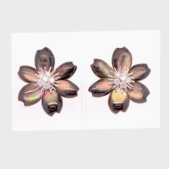 Van Cleef & Arpels Black Mother of Pearl Rose de Noel Earrings