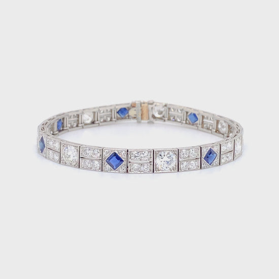 Antique Art Deco 1920s 12.00 Carat Diamond and 3.00 Carat Sapphire Line Bracelet