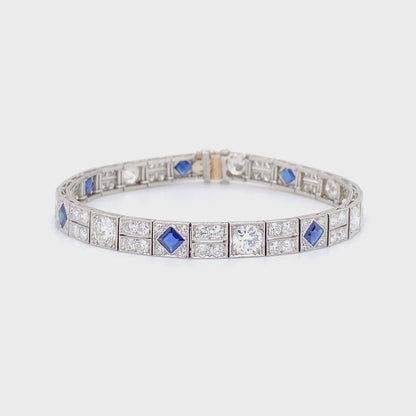 Antique Art Deco 1920s 12.00 Carat Diamond and 3.00 Carat Sapphire Line Bracelet