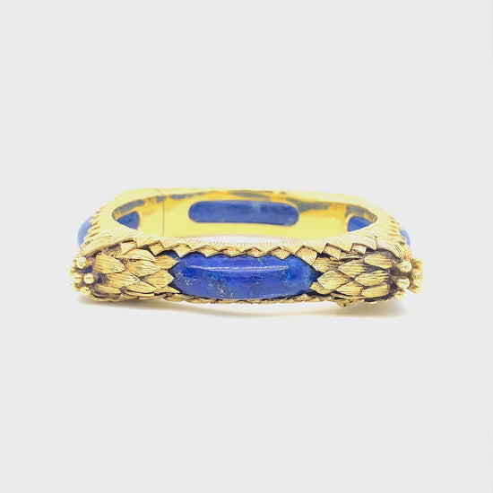 Vintage 1960s Lapis and Gold Bangle Bracelet