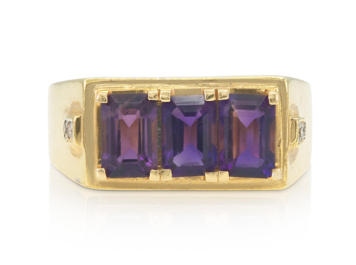 Vintage 1980s 1.69 Carat Amethyst Three-Stone Ring