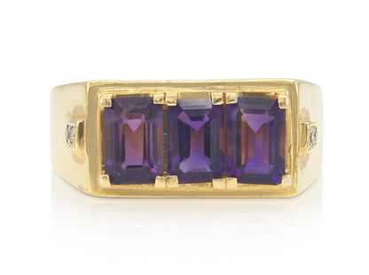 Vintage 1980s 1.69 Carat Amethyst Three-Stone Ring
