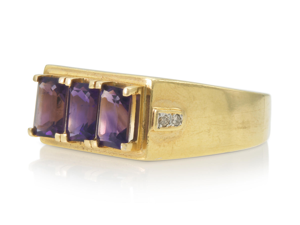 Vintage 1980s 1.69 Carat Amethyst Three-Stone Ring