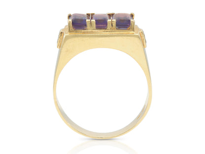 Vintage 1980s 1.69 Carat Amethyst Three-Stone Ring