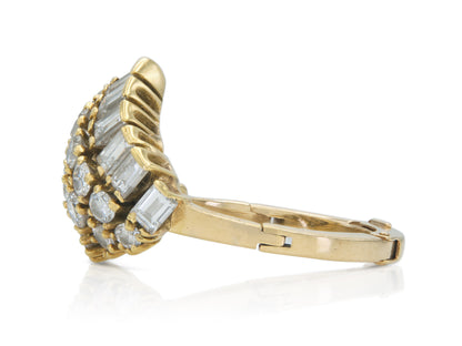 Vintage 1970s 2.10 Carat Baguette and Round Cut Diamonds Ring