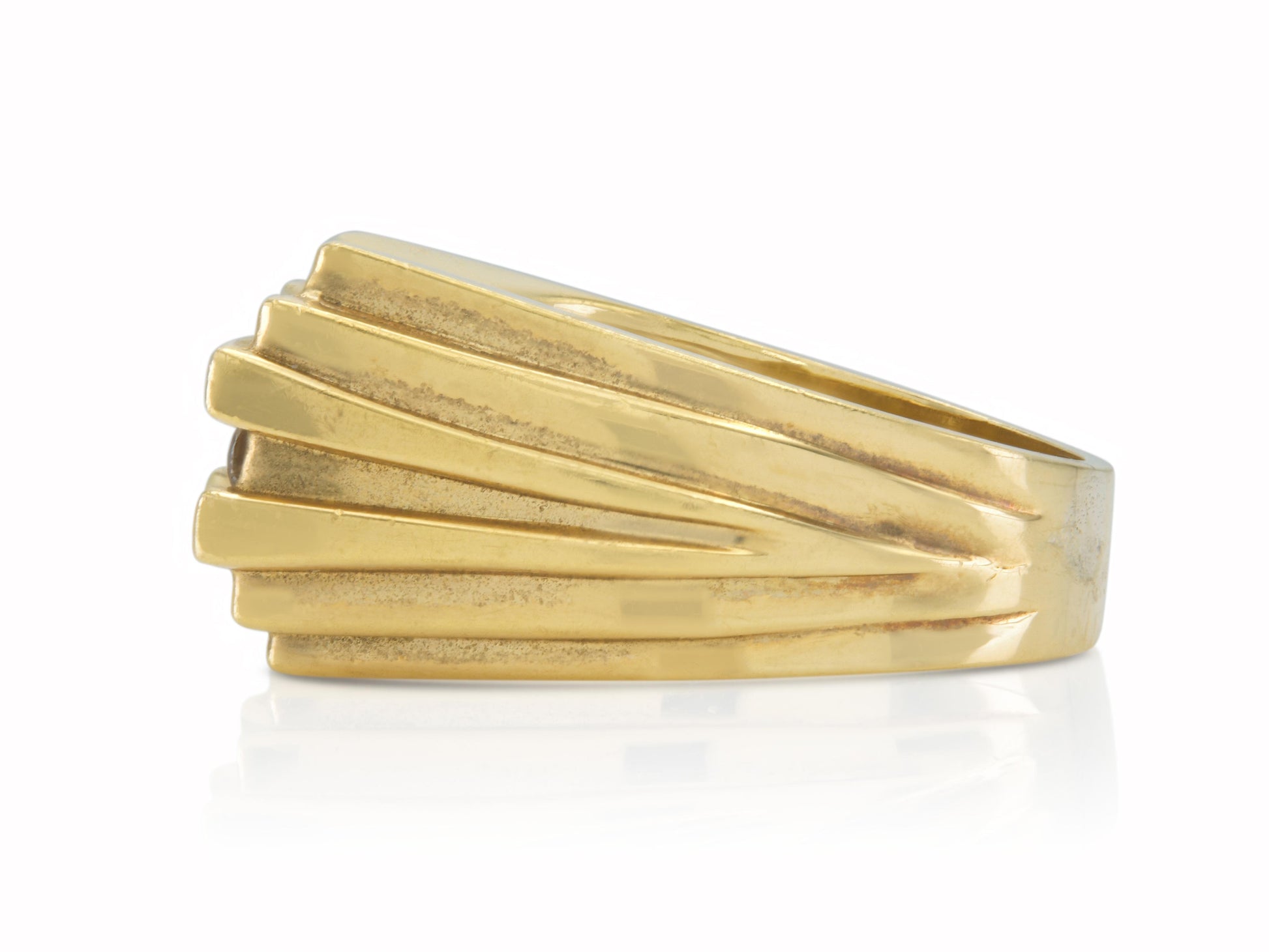 Vintage 1980s Gold Indented Dome Ring with Diamonds