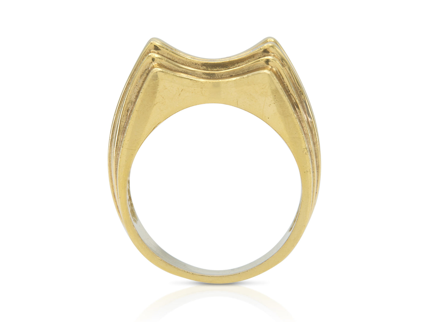 Vintage 1980s Gold Indented Dome Ring with Diamonds