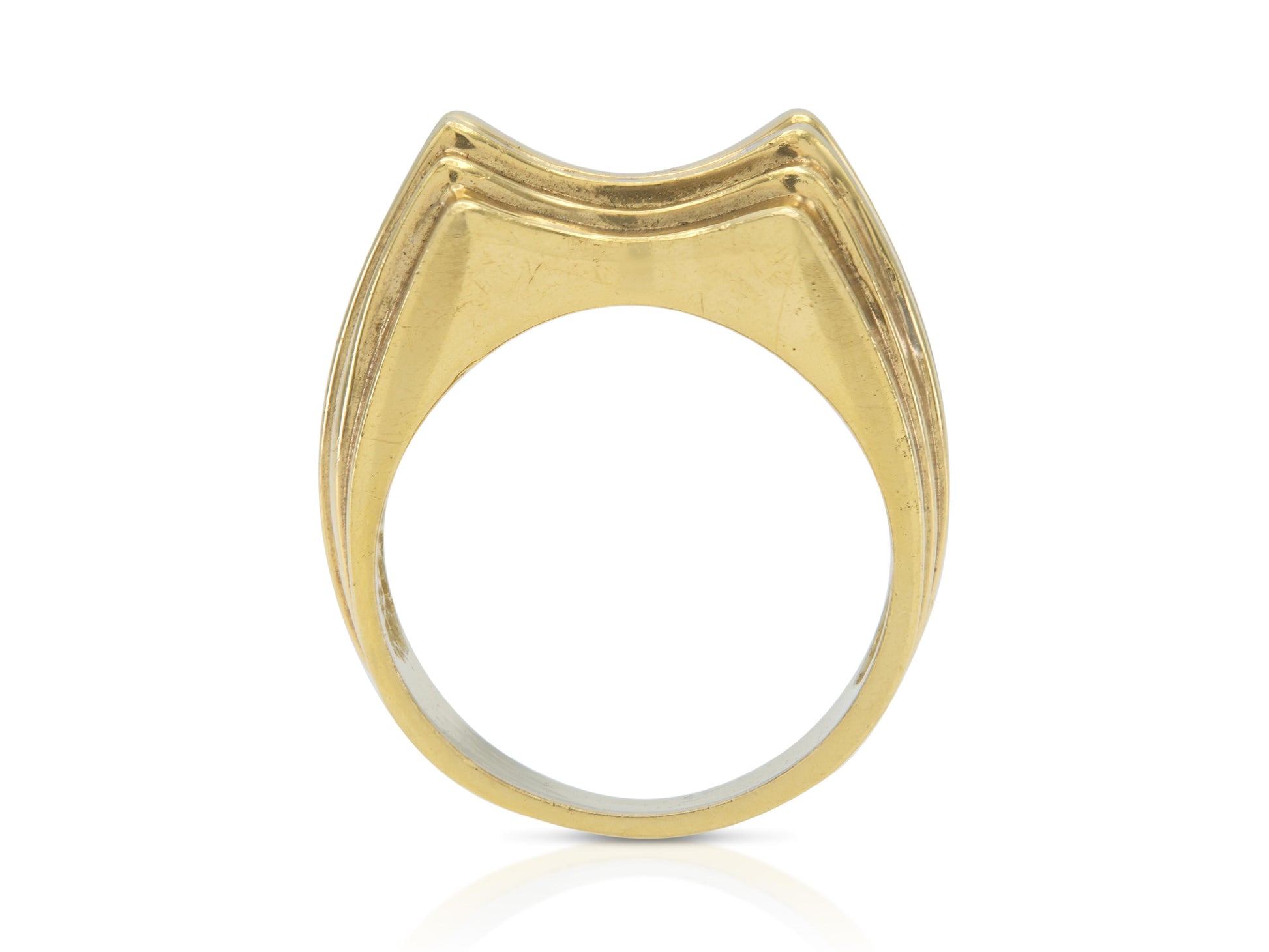 Vintage 1980s Gold Indented Dome Ring with Diamonds