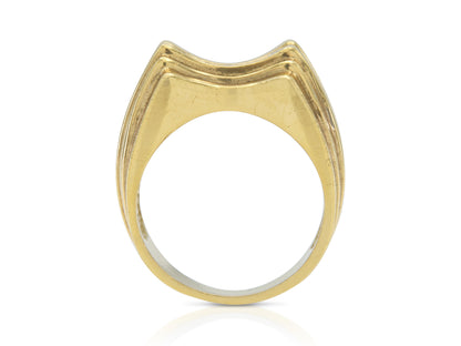 Vintage 1980s Gold Indented Dome Ring with Diamonds