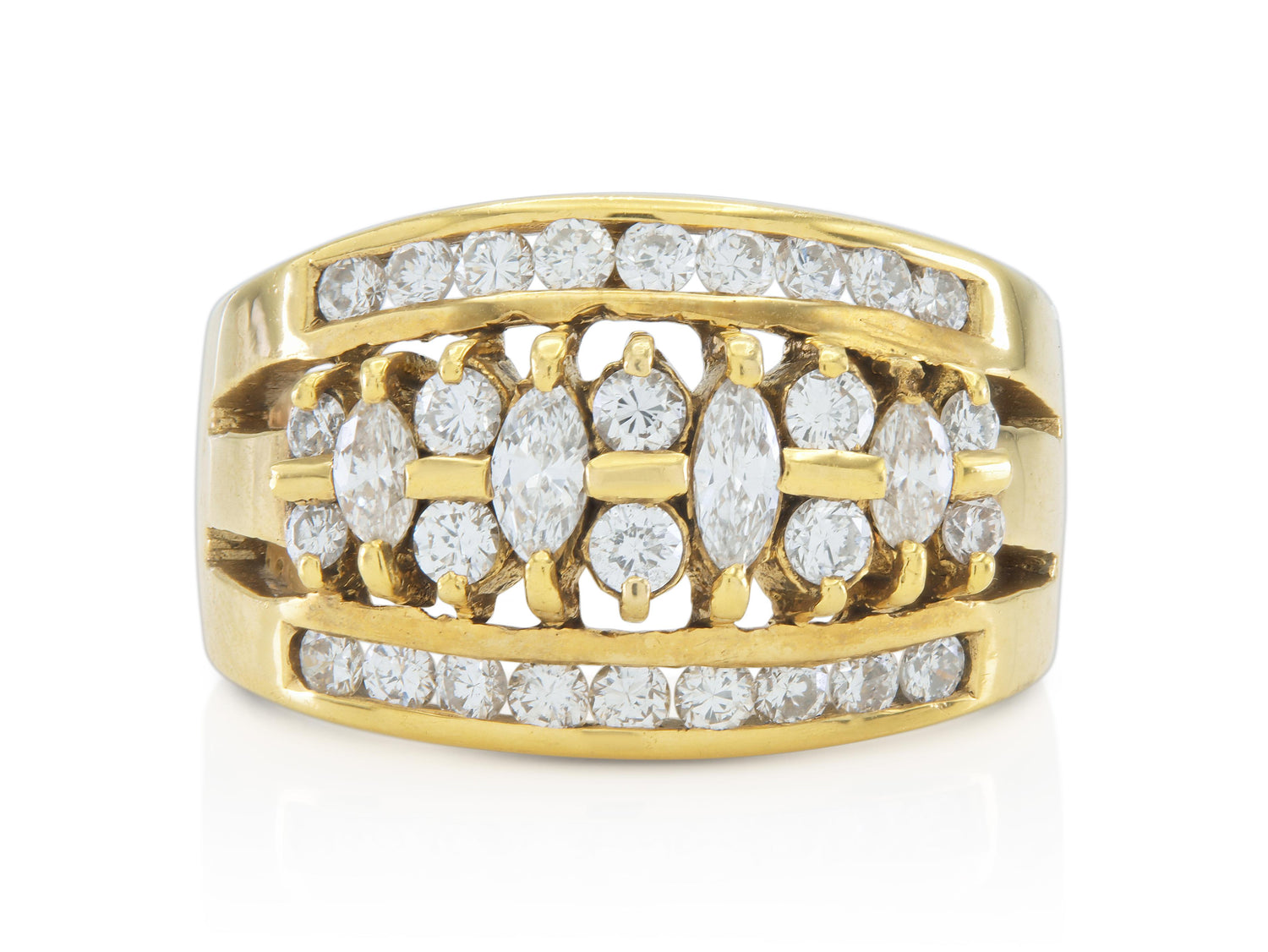 Vintage 1980s 1.00 Carat Marquise and Round Cut Diamonds Ring