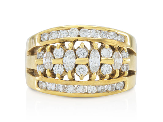 Vintage 1980s 1.00 Carat Marquise and Round Cut Diamonds Ring