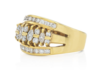 Vintage 1980s 1.00 Carat Marquise and Round Cut Diamonds Ring