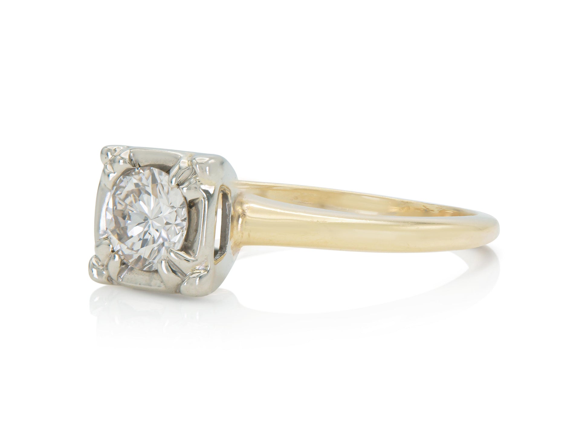 Vintage 1940s Retro 0.55 Carat Round Cut Diamond Square Set Engagement Ring