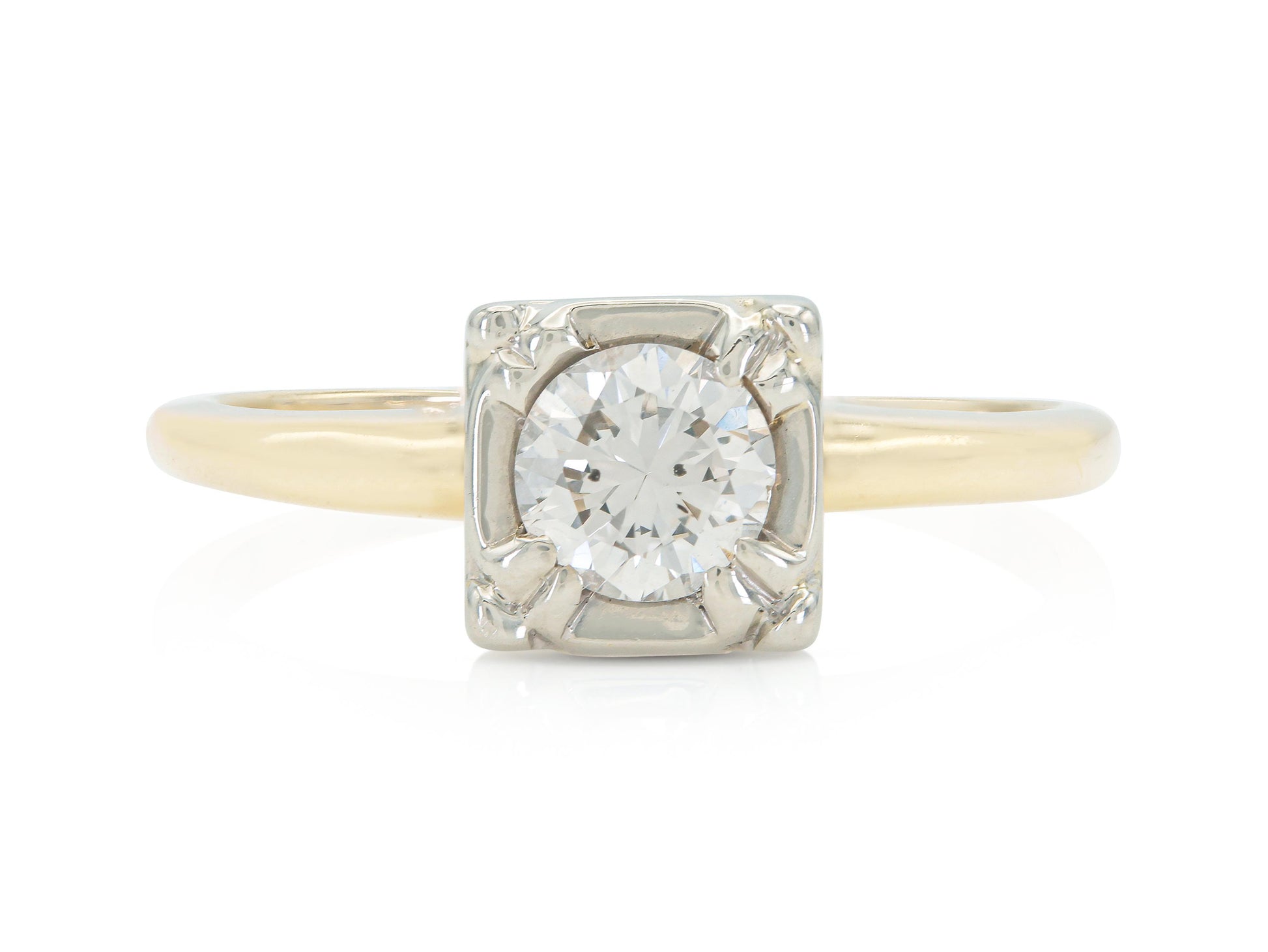 Vintage 1940s Retro 0.55 Carat Round Cut Diamond Square Set Engagement Ring