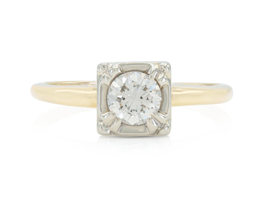 Vintage 1940s Retro 0.55 Carat Round Cut Diamond Square Set Engagement Ring