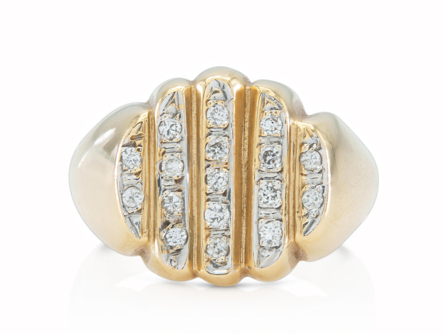 Vintage 1980s 0.28 Carat Round Cut Diamonds Signet Ring