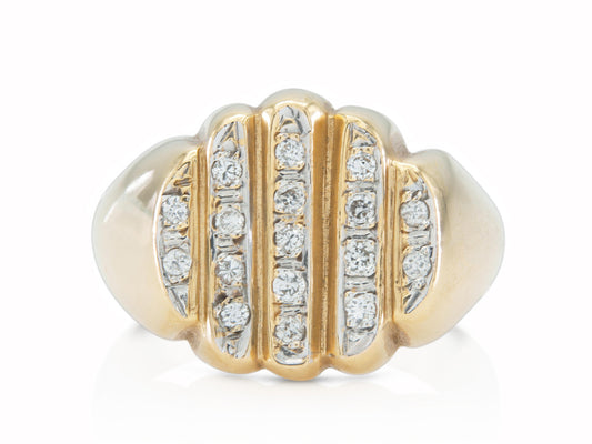 Vintage 1980s 0.28 Carat Round Cut Diamonds Signet Ring