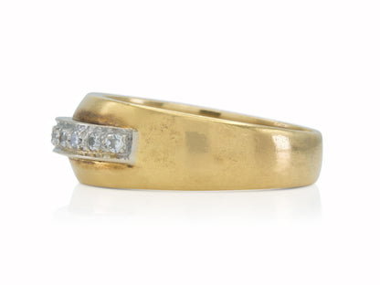 Vintage 1980s Gold Band Ring with Diamonds
