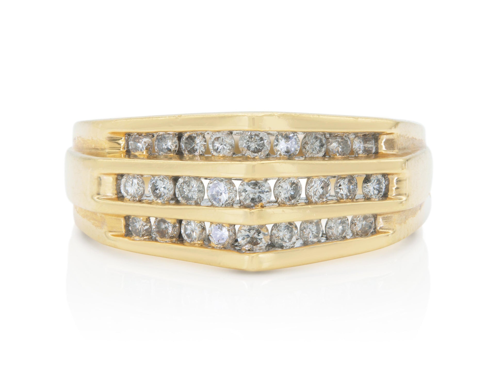 Vintage 1970s Pointed Dome Ring with Diamonds