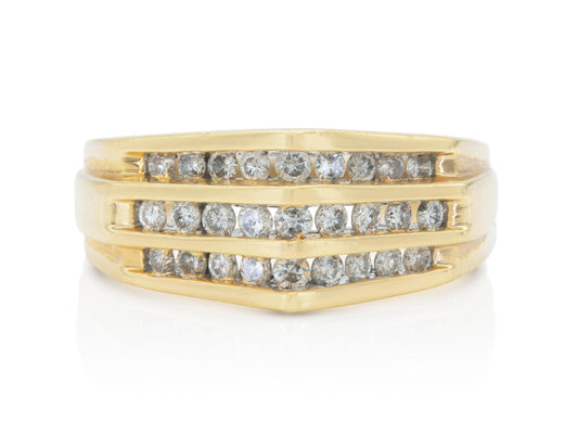 Vintage 1970s Pointed Dome Ring with Diamonds
