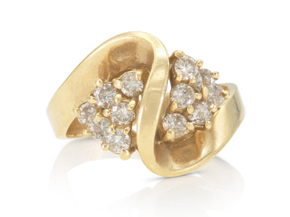 Vintage 1960s Gold Squiggle Ring with 0.48 Carat Diamonds