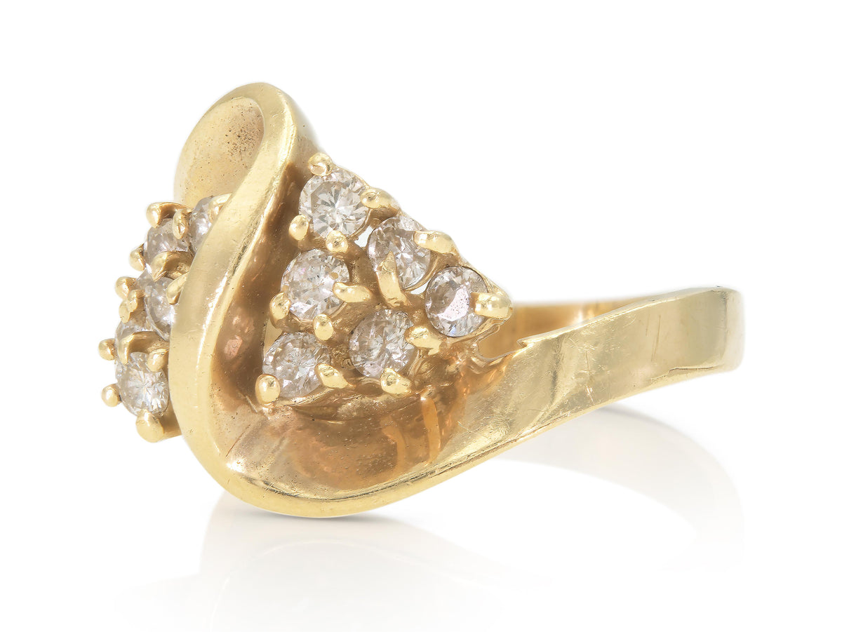 Vintage 1960s Gold Squiggle Ring with 0.48 Carat Diamonds