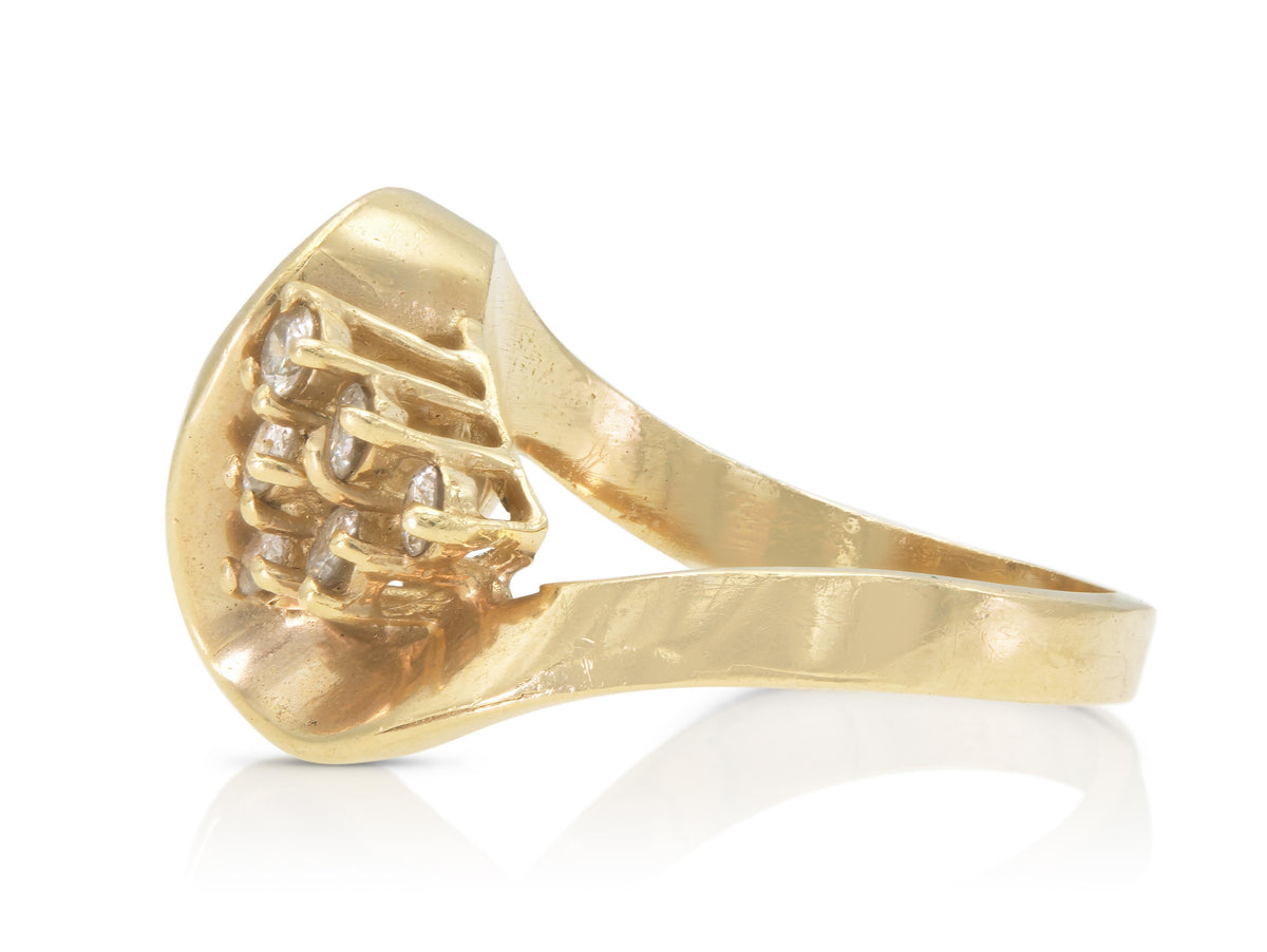 Vintage 1960s Gold Squiggle Ring with 0.48 Carat Diamonds