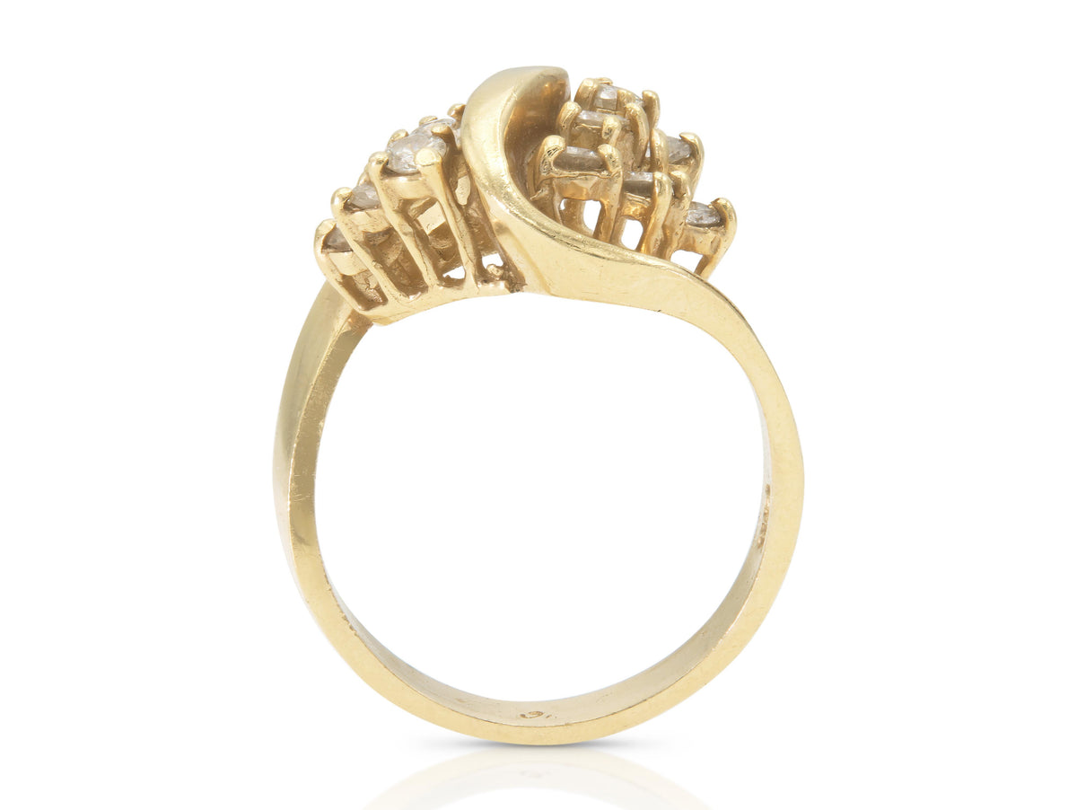 Vintage 1960s Gold Squiggle Ring with 0.48 Carat Diamonds