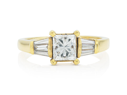 Vintage 1980s 1.06 Carat Princess Cut Diamond Engagement Ring