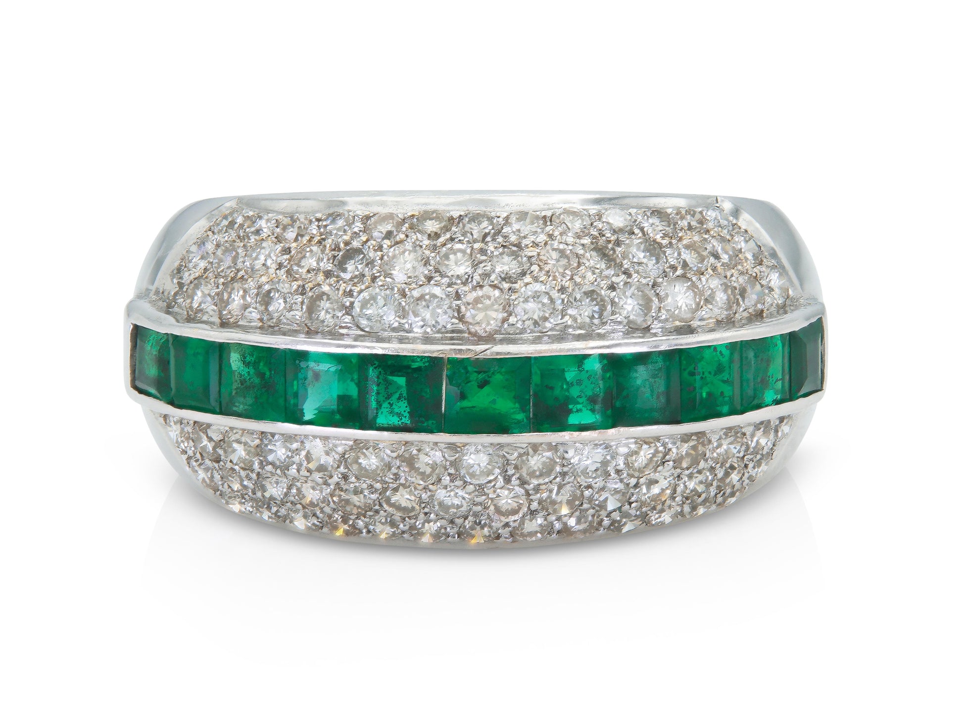 1.10 Carat Diamond and 1.15 Emerald Band Ring