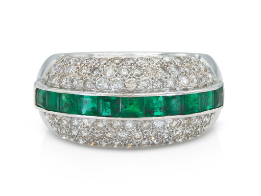 1.10 Carat Diamond and 1.15 Emerald Band Ring
