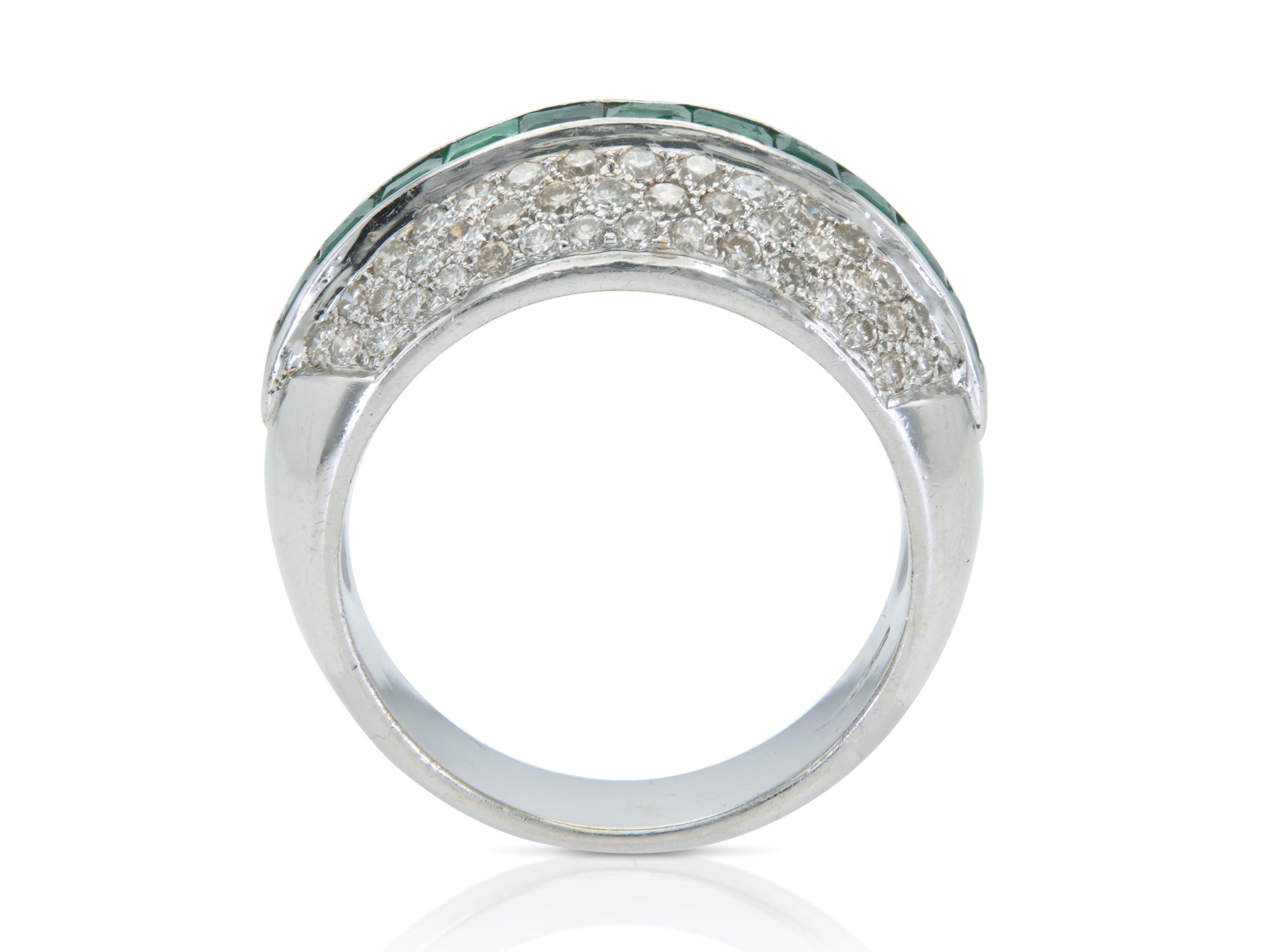 1.10 Carat Diamond and 1.15 Emerald Band Ring