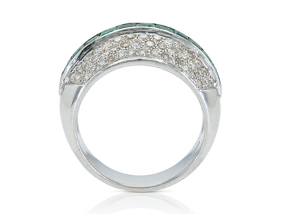 1.10 Carat Diamond and 1.15 Emerald Band Ring