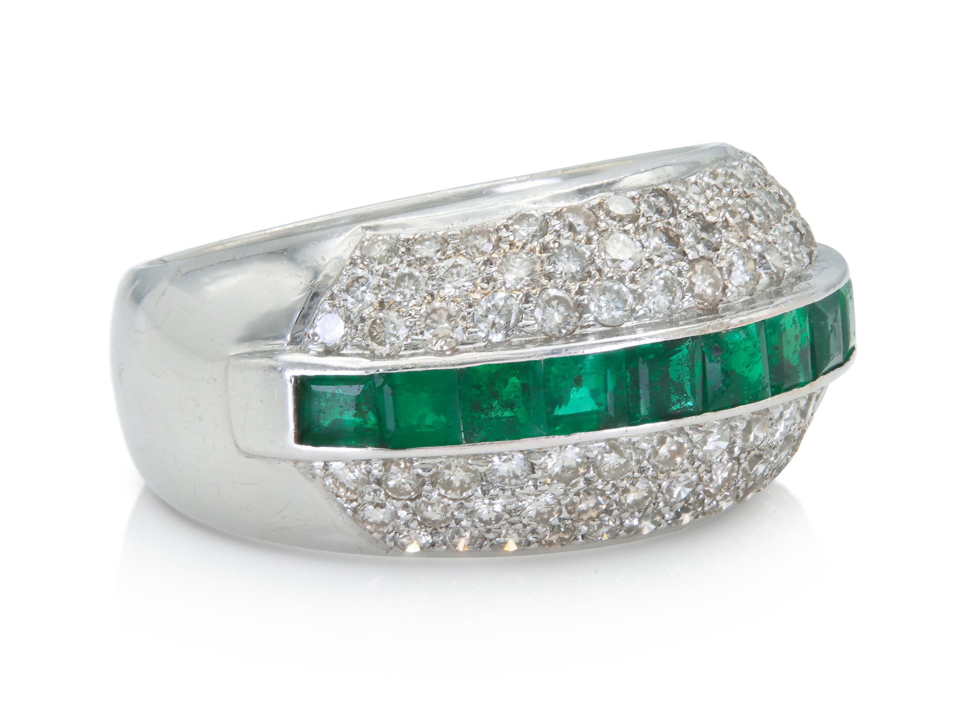 1.10 Carat Diamond and 1.15 Emerald Band Ring
