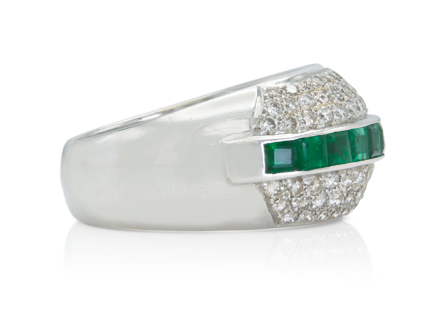 1.10 Carat Diamond and 1.15 Emerald Band Ring