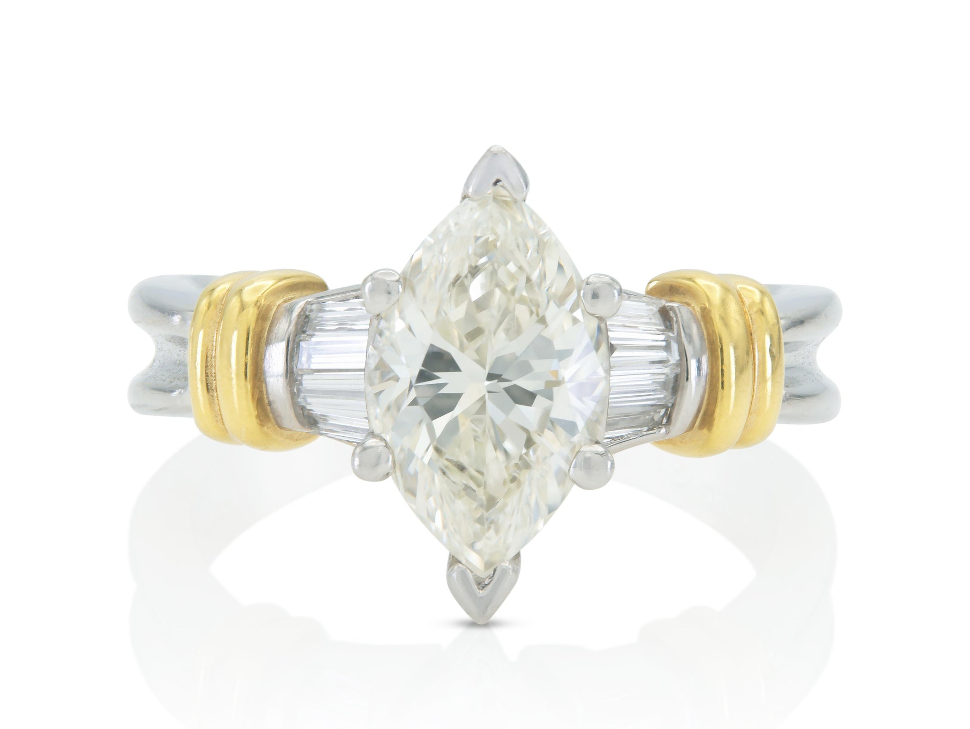 Vintage 1960s 2.10 Carat Marquise Cut Diamond Engagement Ring