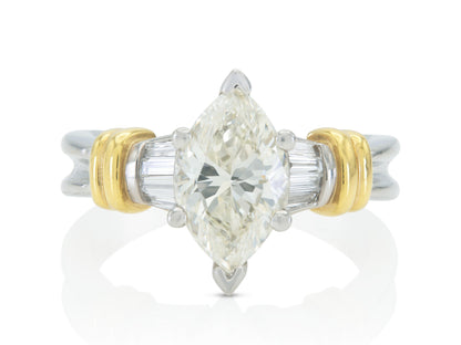 Vintage 1960s 2.10 Carat Marquise Cut Diamond Engagement Ring
