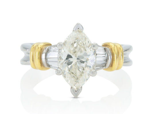 Vintage 1960s 2.10 Carat Marquise Cut Diamond Engagement Ring