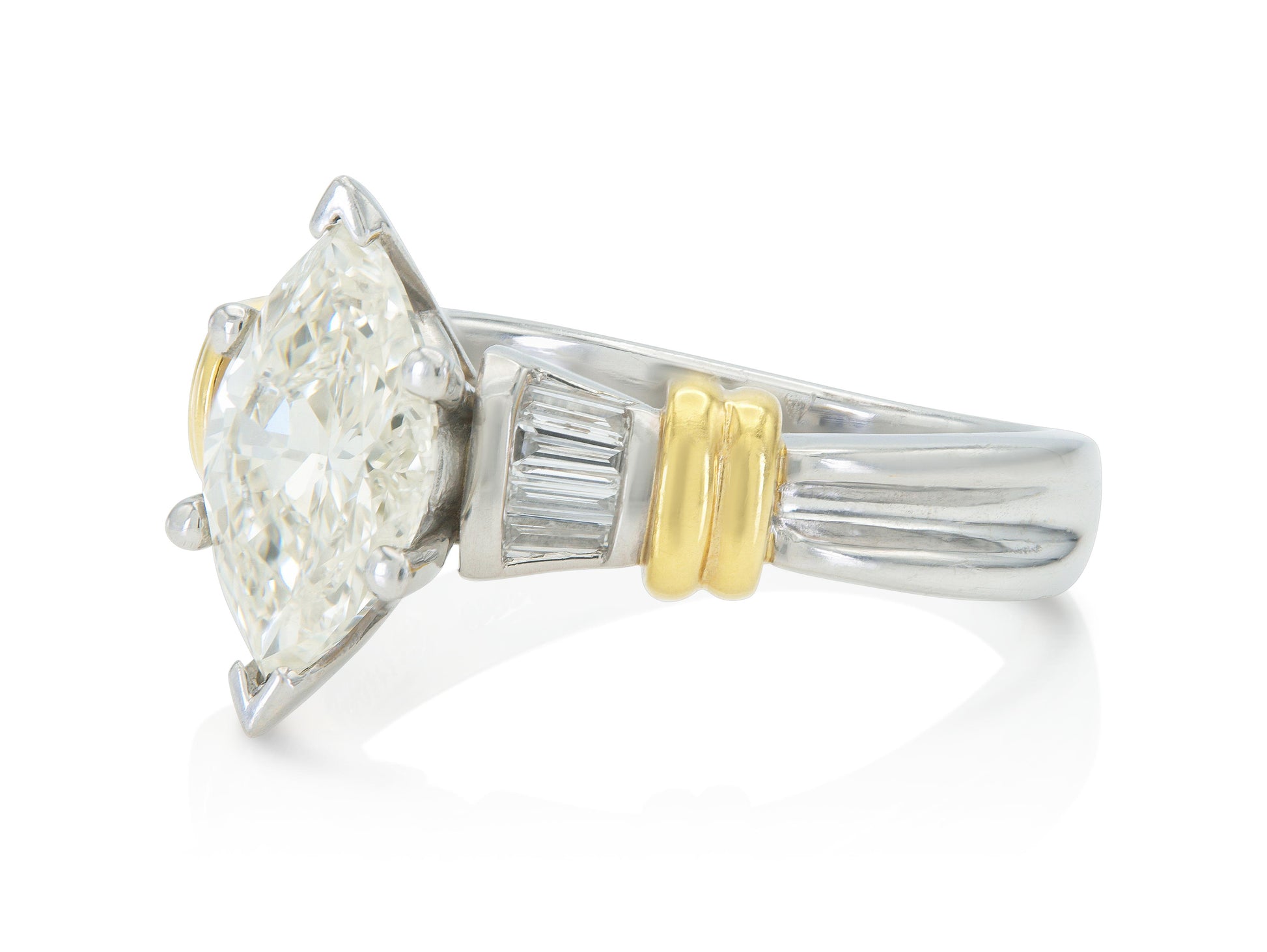 Vintage 1960s 2.10 Carat Marquise Cut Diamond Engagement Ring