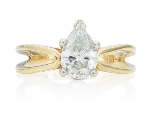 Vintage 1960s 0.87 Carat Pear Shaped Diamond Engagement Ring