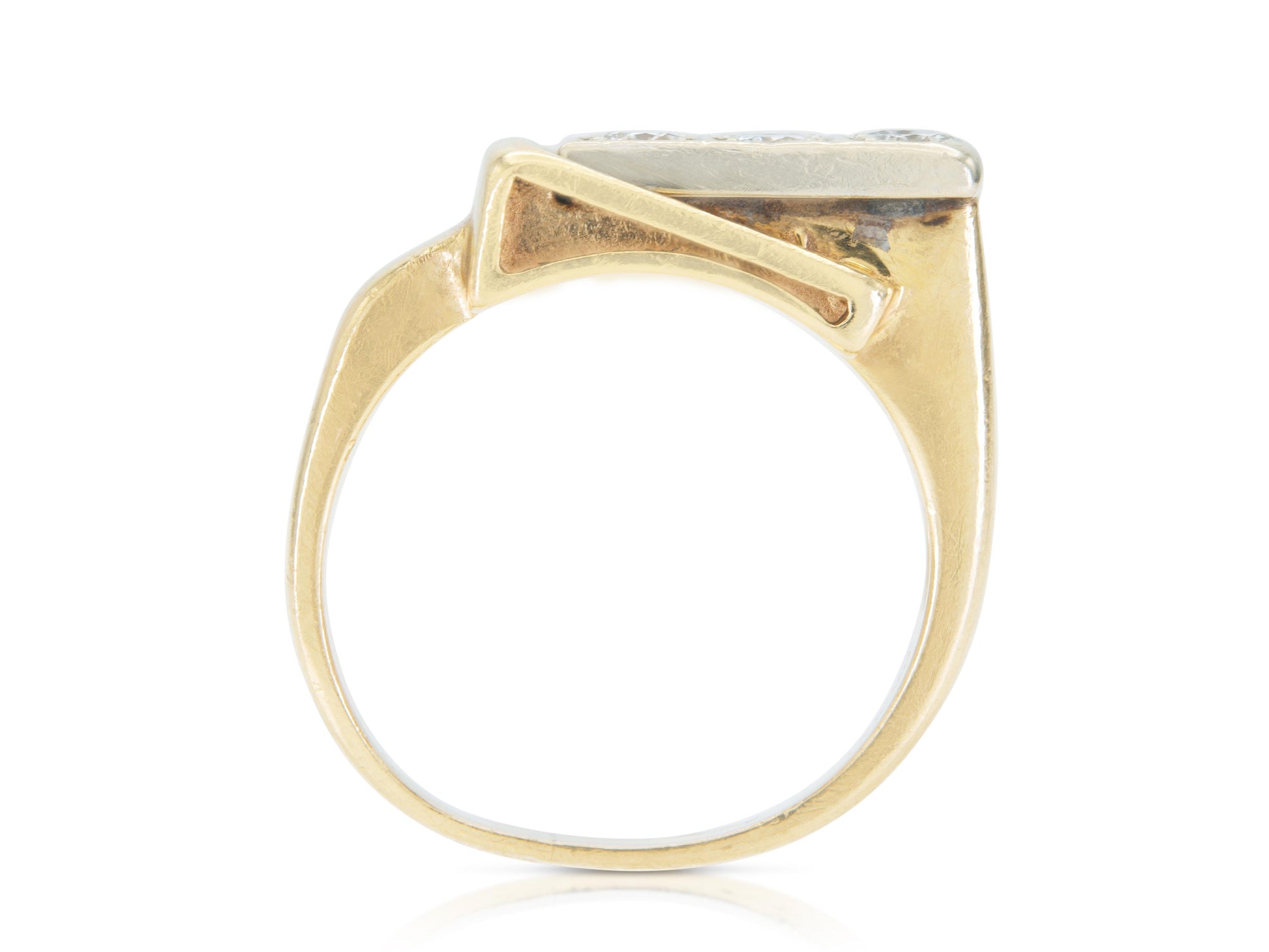 Vintage 1940s Retro Gold Buckle Ring with Diamonds