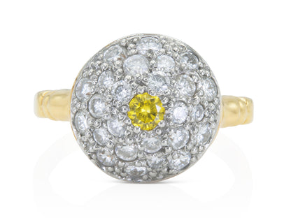 Vintage 1950s Yellow and White Diamond Dome Ring