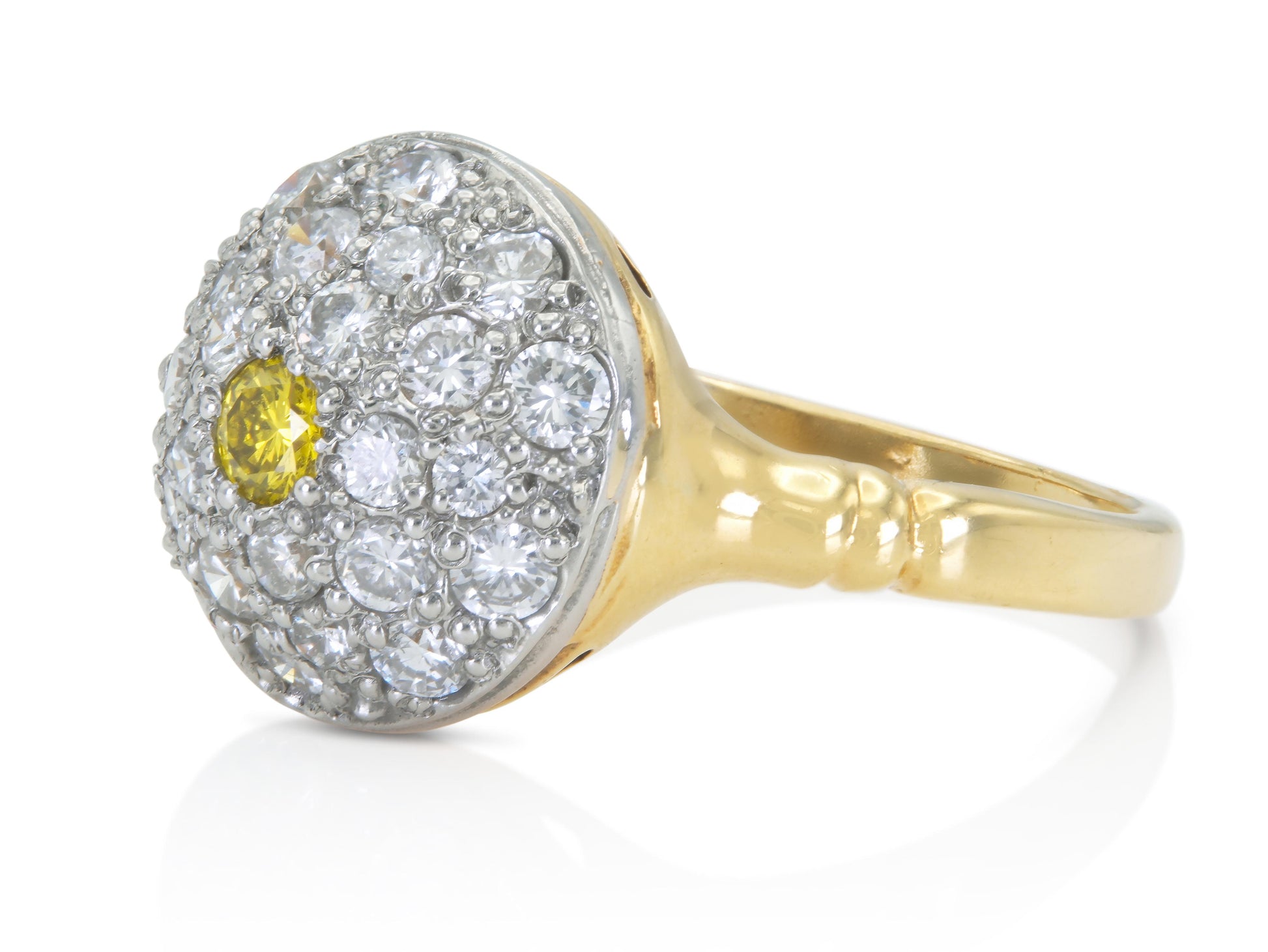 Vintage 1950s Yellow and White Diamond Dome Ring
