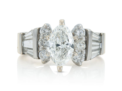 Vintage 1980s 0.95 Carat Marquise Cut Diamond Engagement Ring