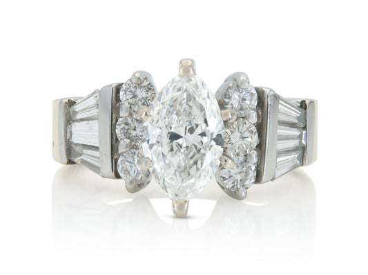 Vintage 1980s 0.95 Carat Marquise Cut Diamond Engagement Ring