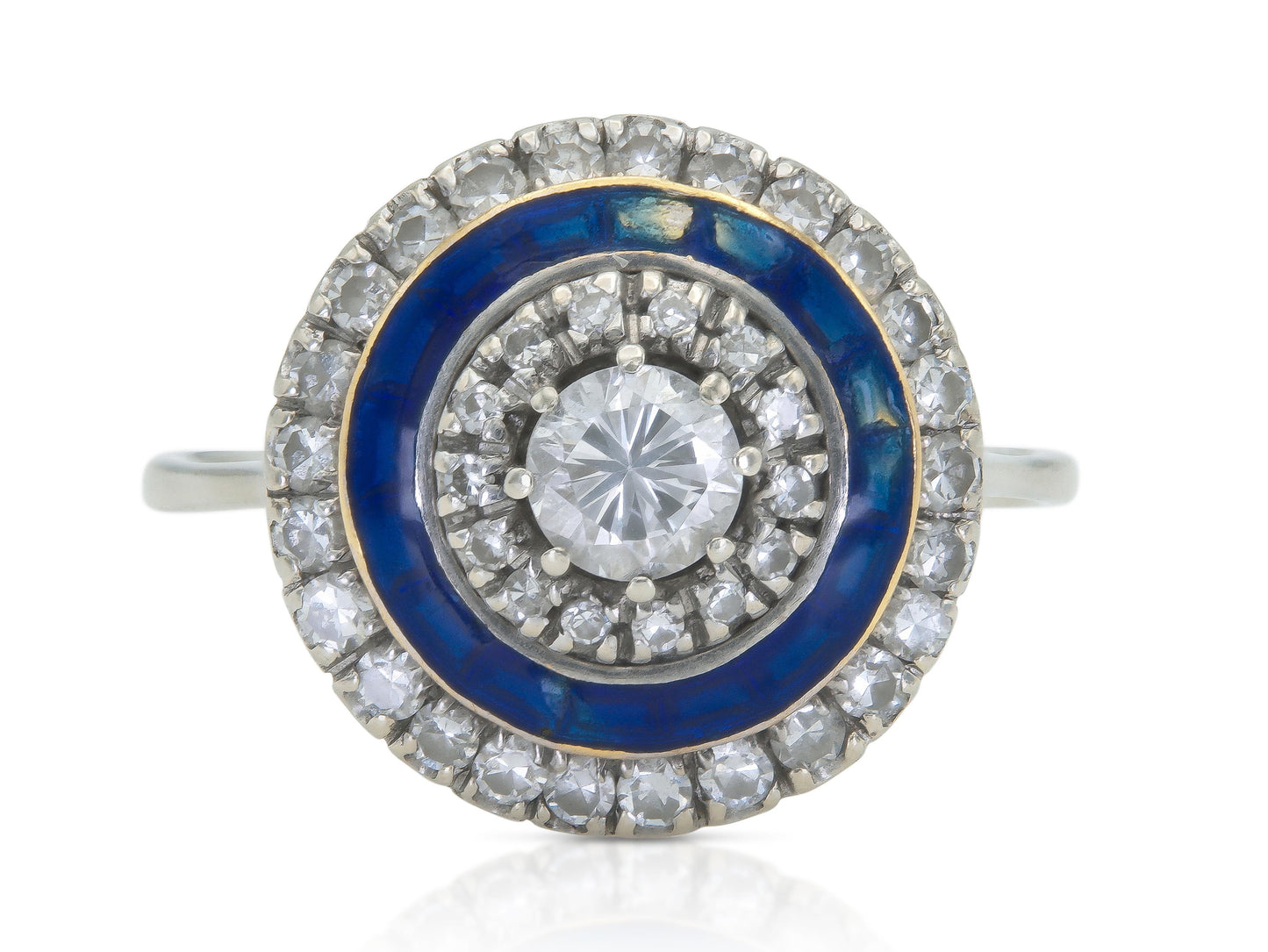 0.30 Carat Diamond Target Ring with Blue Enamel
