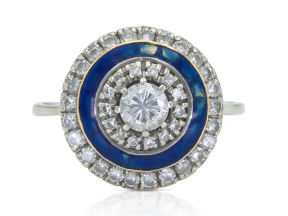 0.30 Carat Diamond Target Ring with Blue Enamel