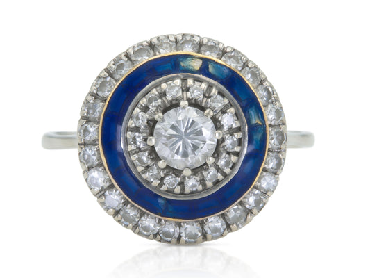 0.30 Carat Diamond Target Ring with Blue Enamel